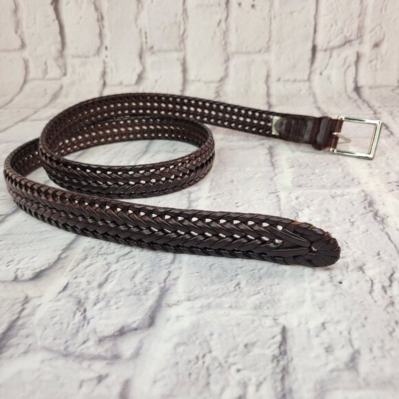 Vintage Fossil Braided Leather Belt Sz 44 Brown With Silver Tone Buckle Mint - Picture 7 of 13